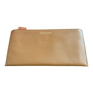 Michael Kors Flat Wallet Brown Pebbled Leather Clutch Credit Card Slots